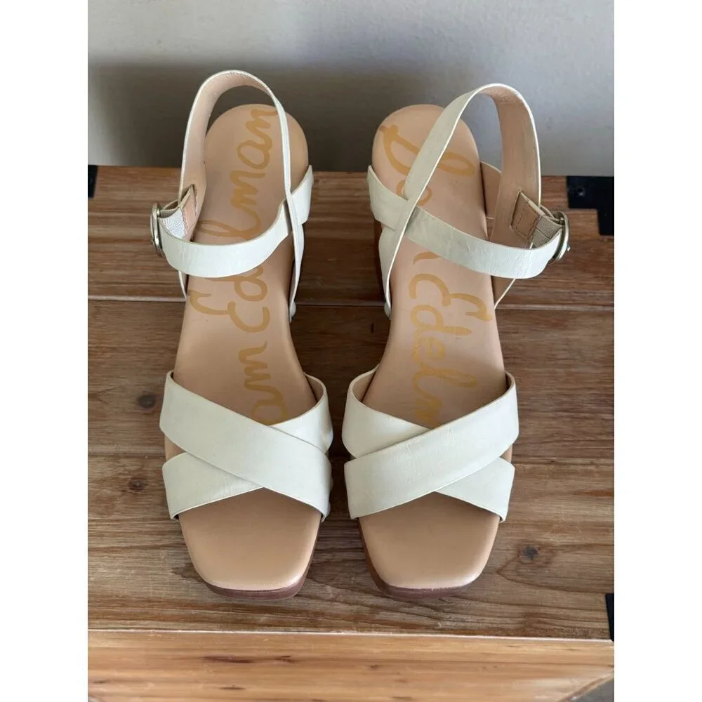 Sam Edelman Josephine Modern Ivory Leather Open Toe Platform Sandals Size 9.5